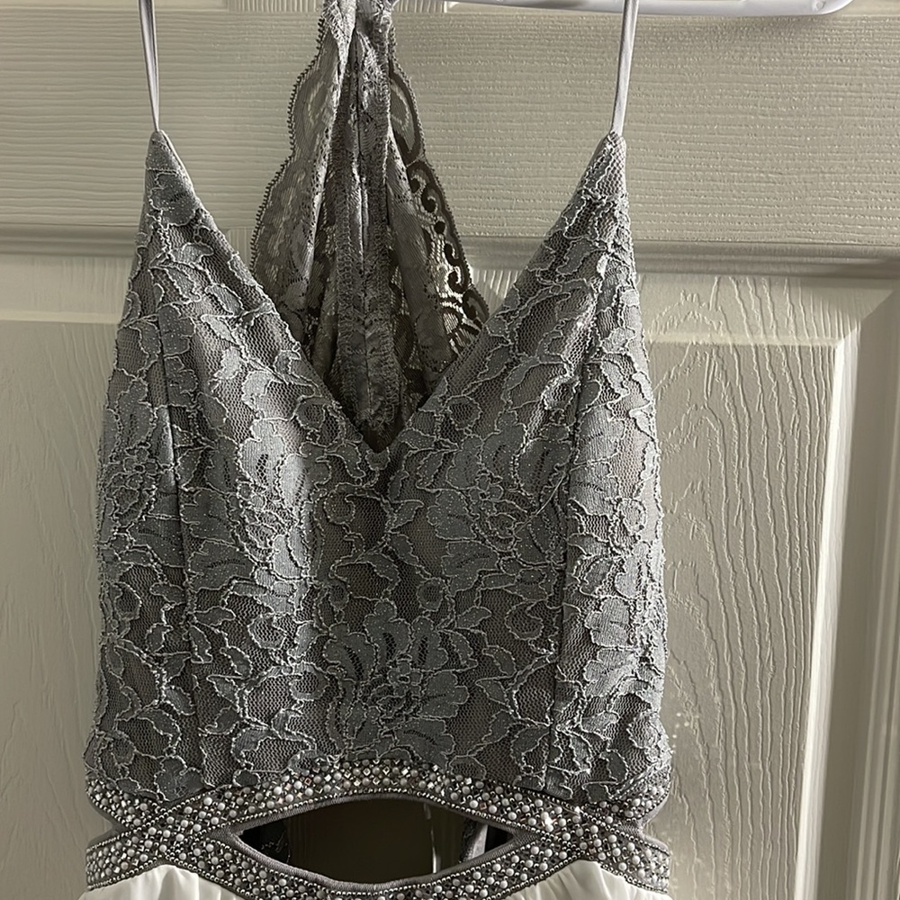 Speechless Spaghetti Strap Silver and white beaded dress, Girl's Junior Size 13 - Picture 3 of 13